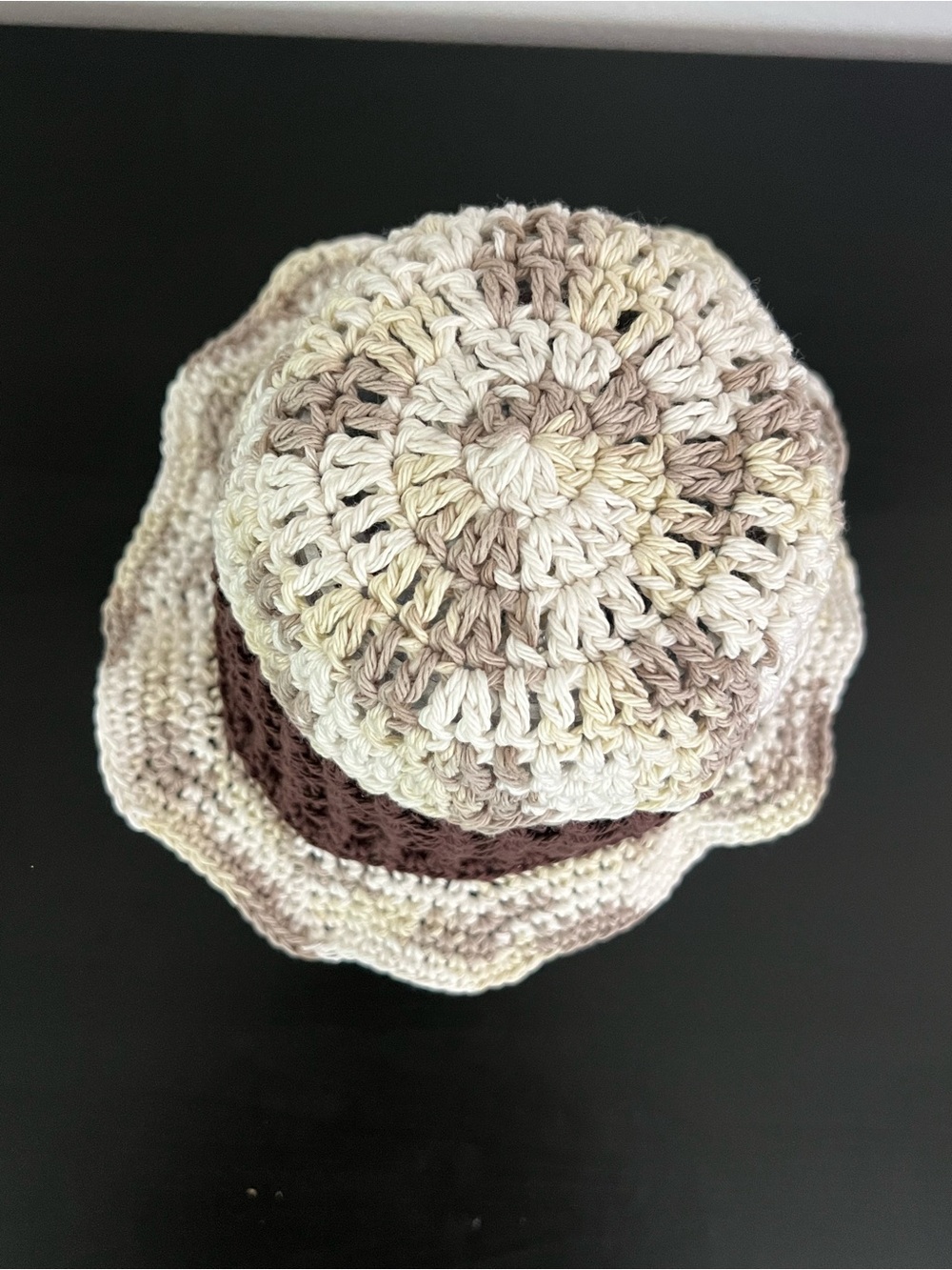 Handmade Crochet Bucket Hat in Brown and Cream - Picture 3 of 6